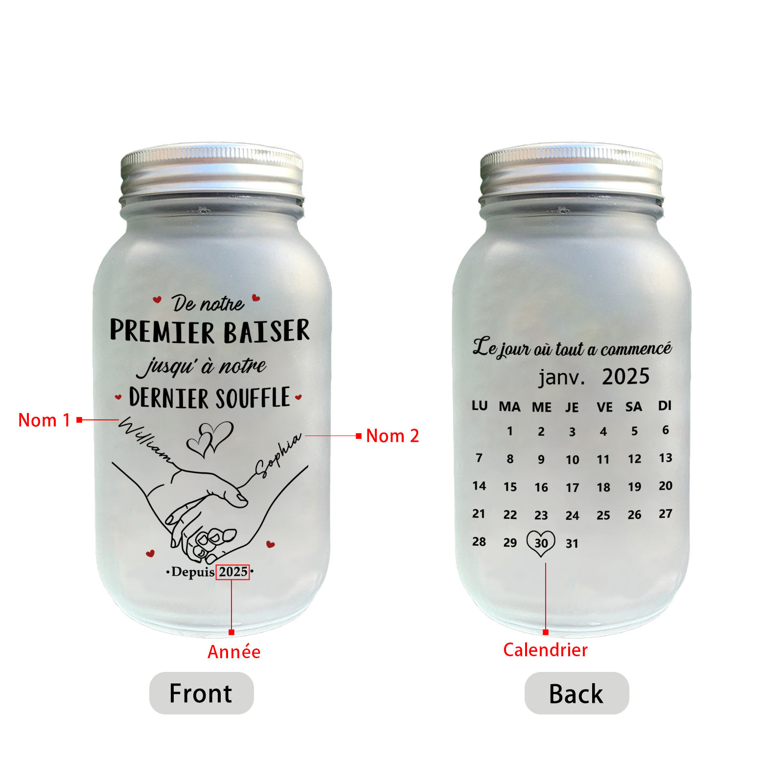 Bouteille Lumineuse Personnalisé Bocal Mason solaire avec Calendrier