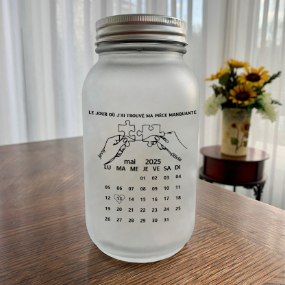 Bouteille Lumineuse Personnalisé Puzzle Bocal Mason Solaire - le jour où j'ai trouvé ma pièce manquante