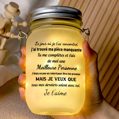 Bouteille Lumineuse Personnalisé Puzzle Bocal Mason Solaire - le jour où j'ai trouvé ma pièce manquante