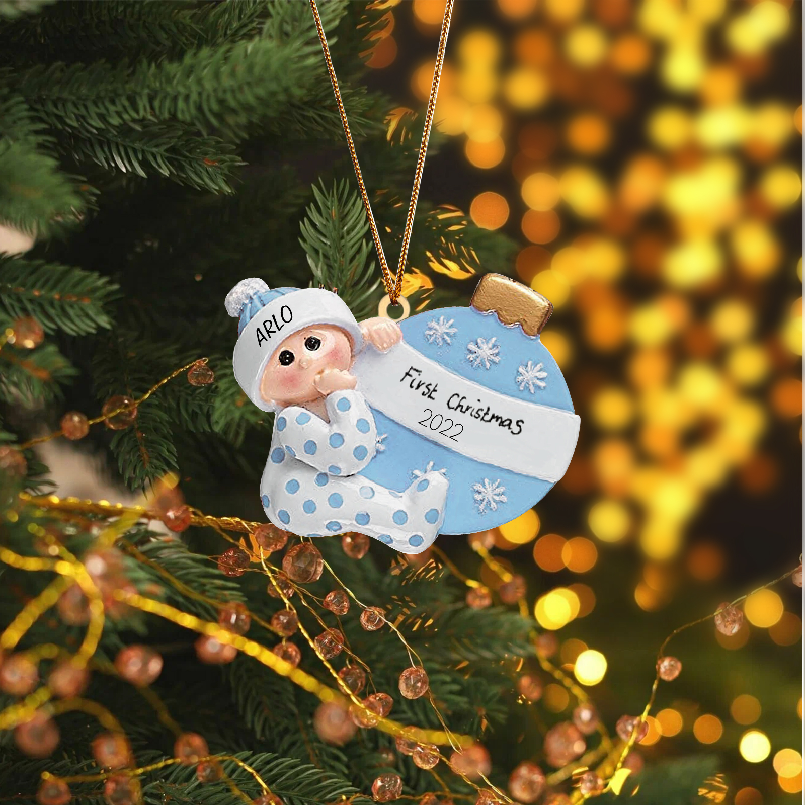 Décoration Sapin Noël en Bois 1 Prénom Personnalisé avec texte cadeau pour BéBé