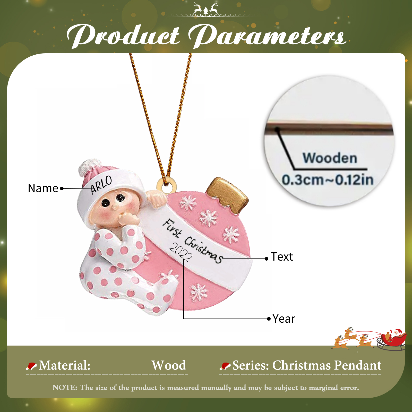 Décoration Sapin Noël en Bois 1 Prénom Personnalisé avec texte cadeau pour BéBé