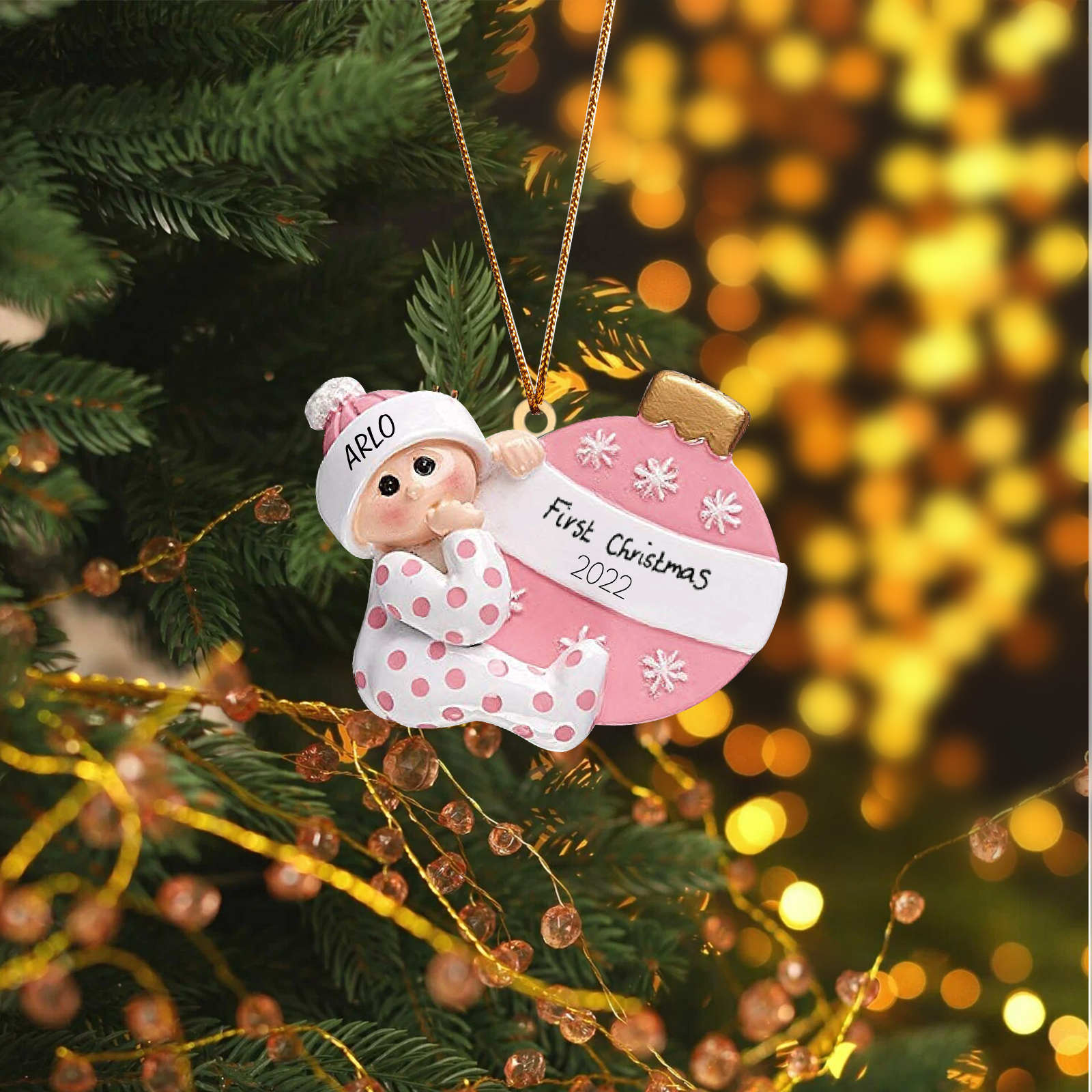 Décoration Sapin Noël en Bois 1 Prénom Personnalisé avec texte cadeau pour BéBé