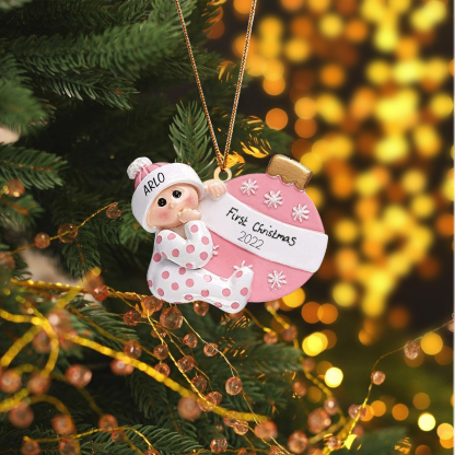 Décoration Sapin Noël en Bois 1 Prénom Personnalisé avec texte cadeau pour BéBé