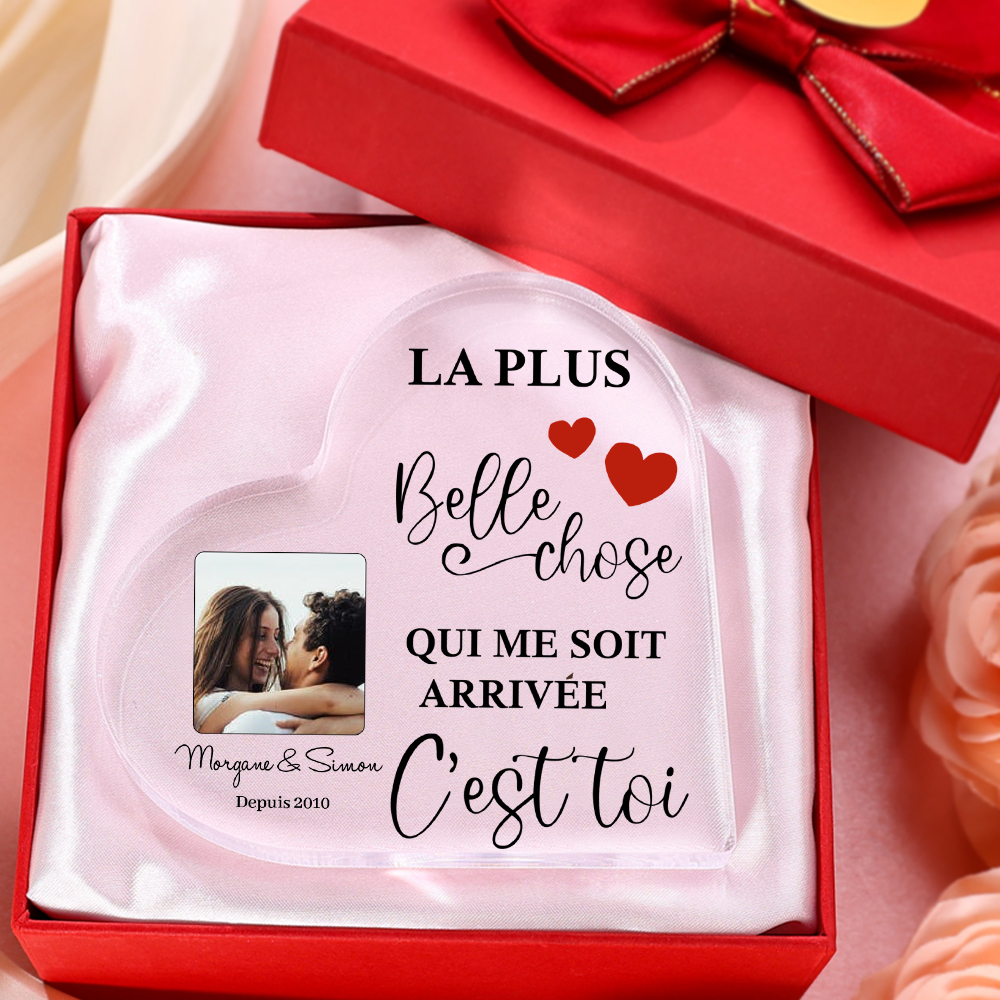 Plaque Acrylique en Forme de Coeur Texte avec Année et Photo Personnalisées | Jessemade-Jessemade FR
