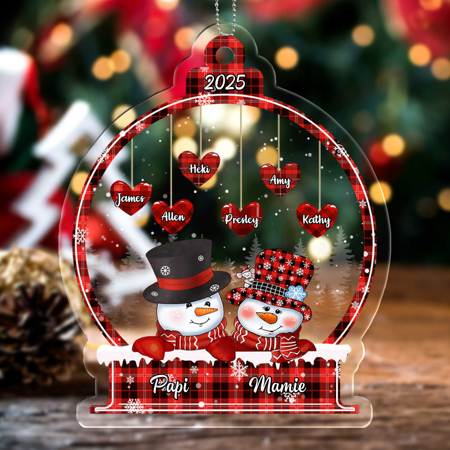 Décoration Sapin Noël en Acrylique Bonhomme de neige 3-18 Prénoms Personnalisés avec Années | Jessemade