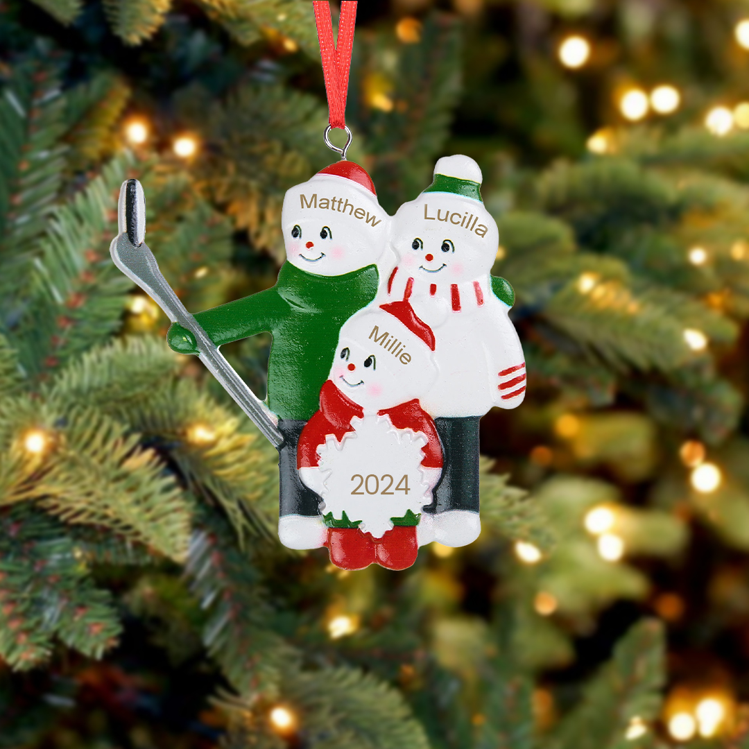 Ornements de Noël en Résine Bonhomme de Neige 3 Prénoms Personnalisés avec Année