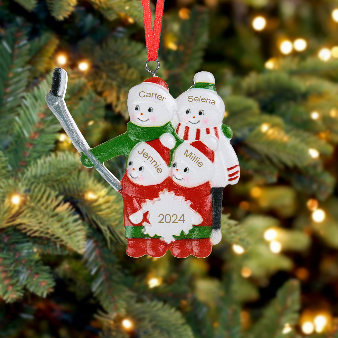 Ornements de Noël en Résine Bonhomme de Neige 4 Prénoms Personnalisés avec Année