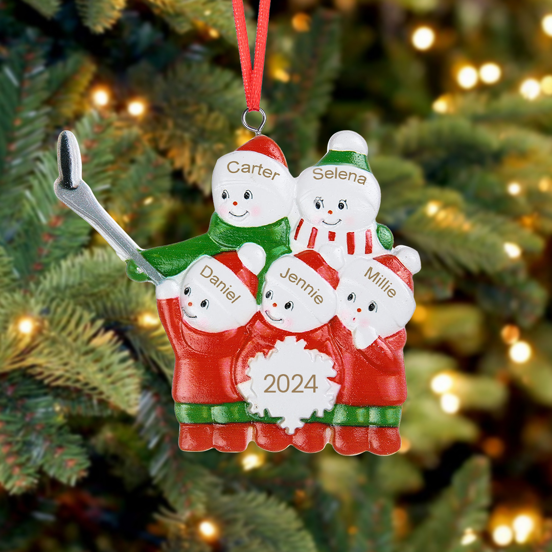 Ornements de Noël en Résine Bonhomme de Neige 5 Prénoms Personnalisés avec Année