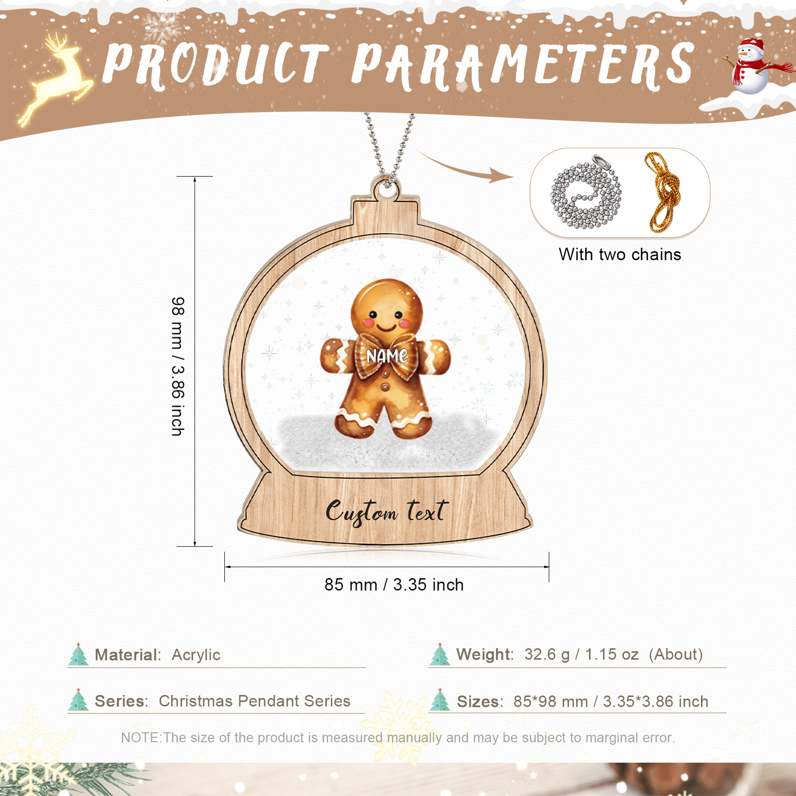 Décoration Sapin Noël 1 Prénom Personnalisé avec Texte Bonhomme en Pain d'épice | Jessemade