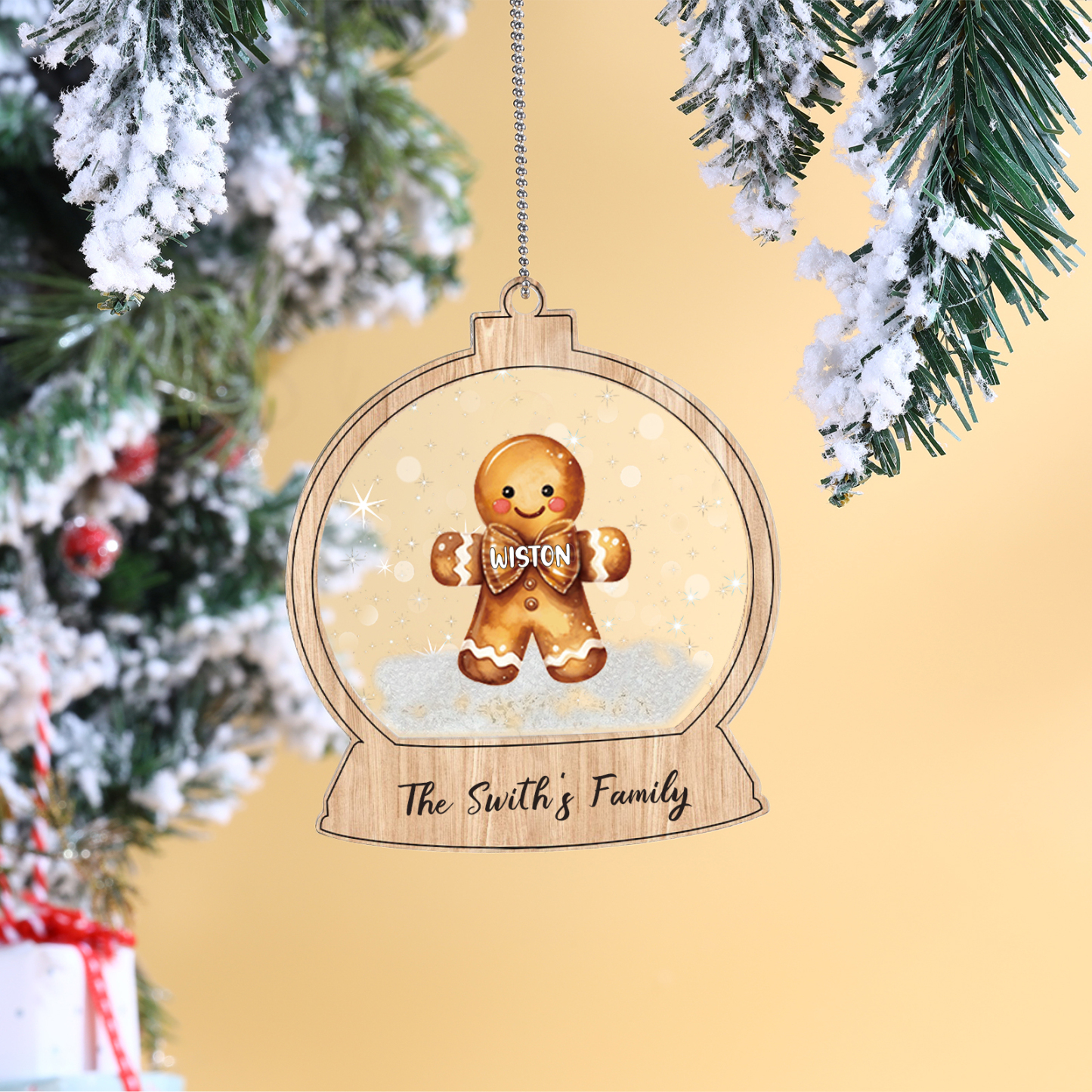 Décoration Sapin Noël 1 Prénom Personnalisé avec Texte Bonhomme en Pai