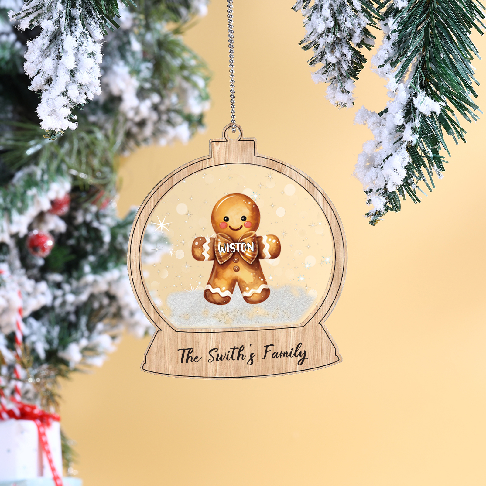 Décoration Sapin Noël 1 Prénom Personnalisé avec Texte Bonhomme en Pai