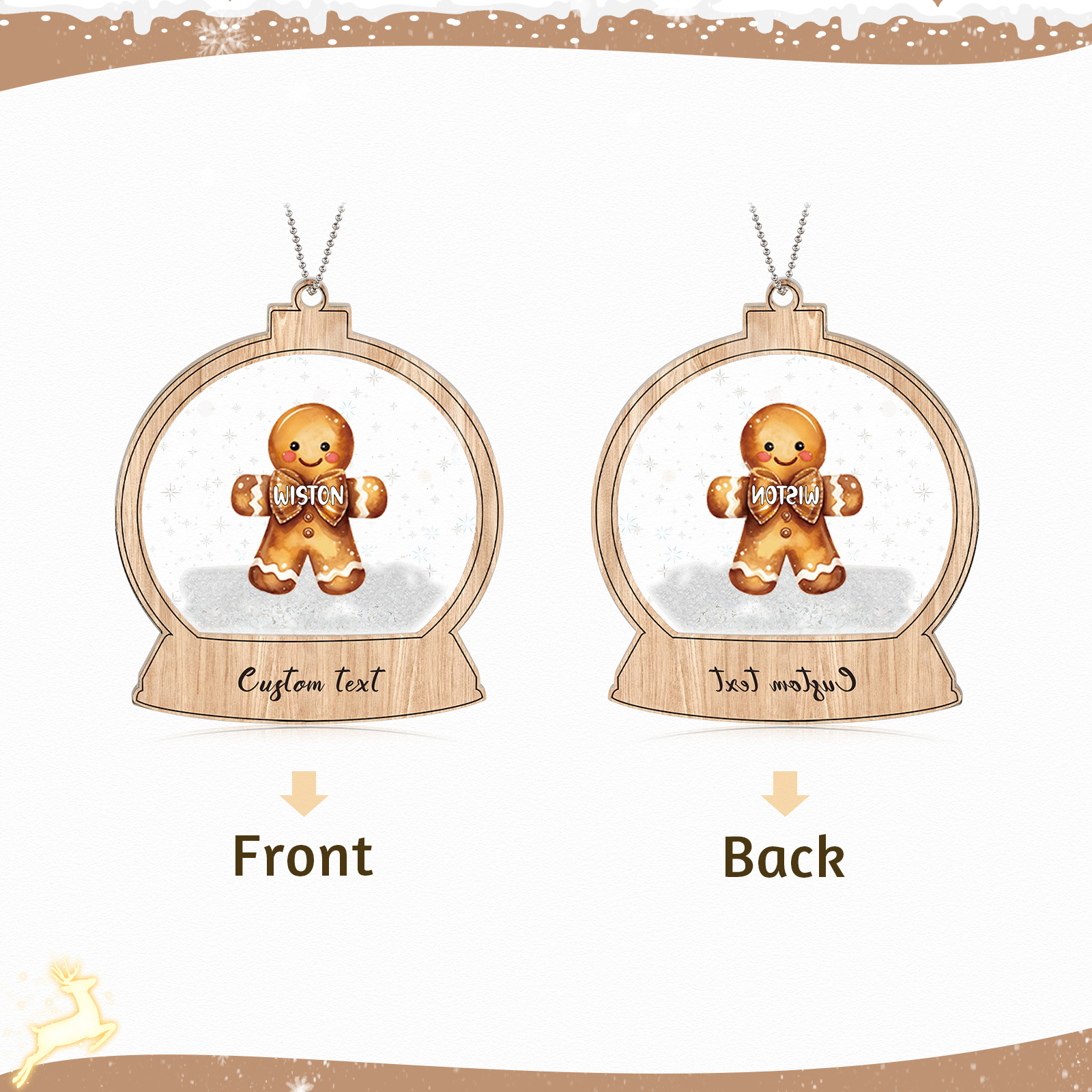 Décoration Sapin Noël 1 Prénom Personnalisé avec Texte Bonhomme en Pain d'épice | Jessemade