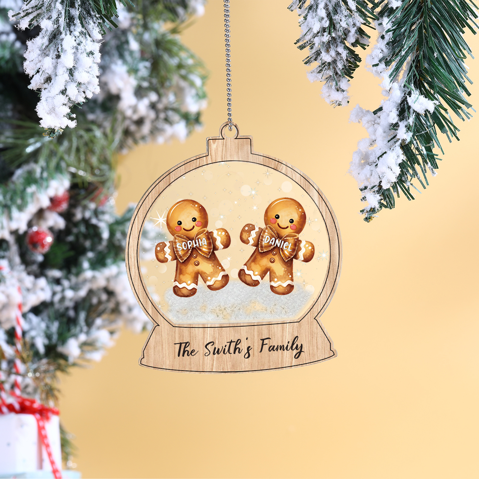 Décoration Sapin Noël 2 Prénoms Personnalisés avec Texte Bonhomme en P