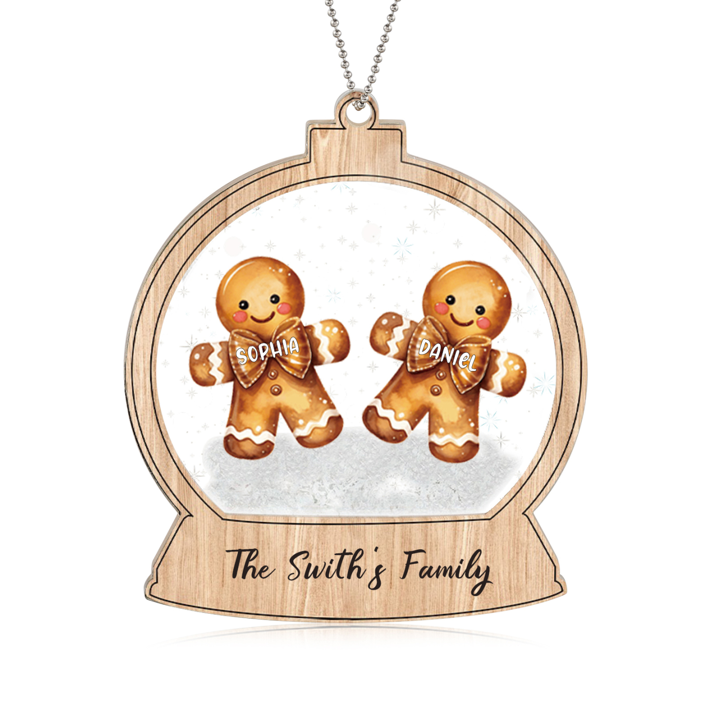 Décoration Sapin Noël 2 Prénoms Personnalisés avec Texte Bonhomme en Pain d'épice | Jessemade