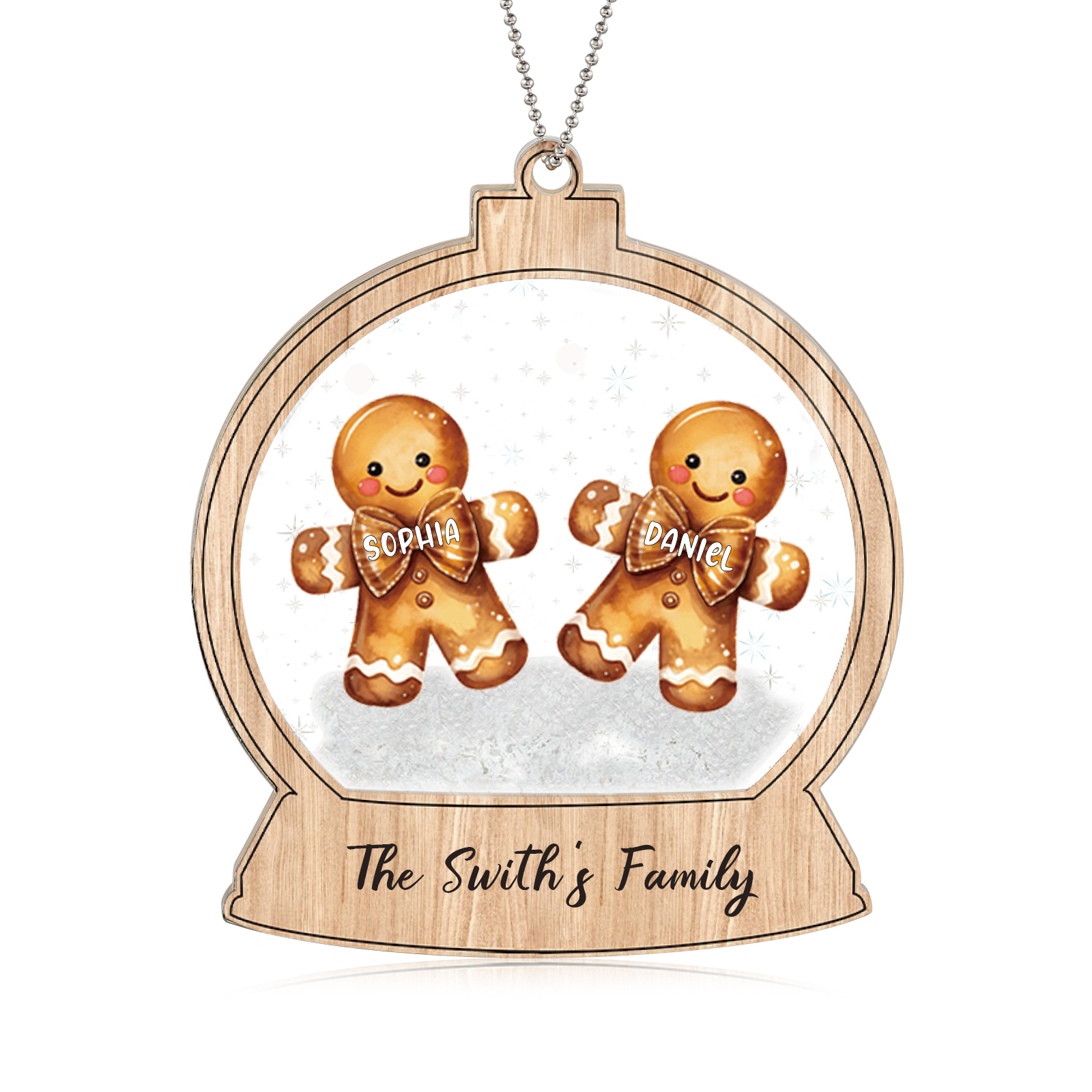 Décoration Sapin Noël 2 Prénoms Personnalisés avec Texte Bonhomme en Pain d'épice | Jessemade