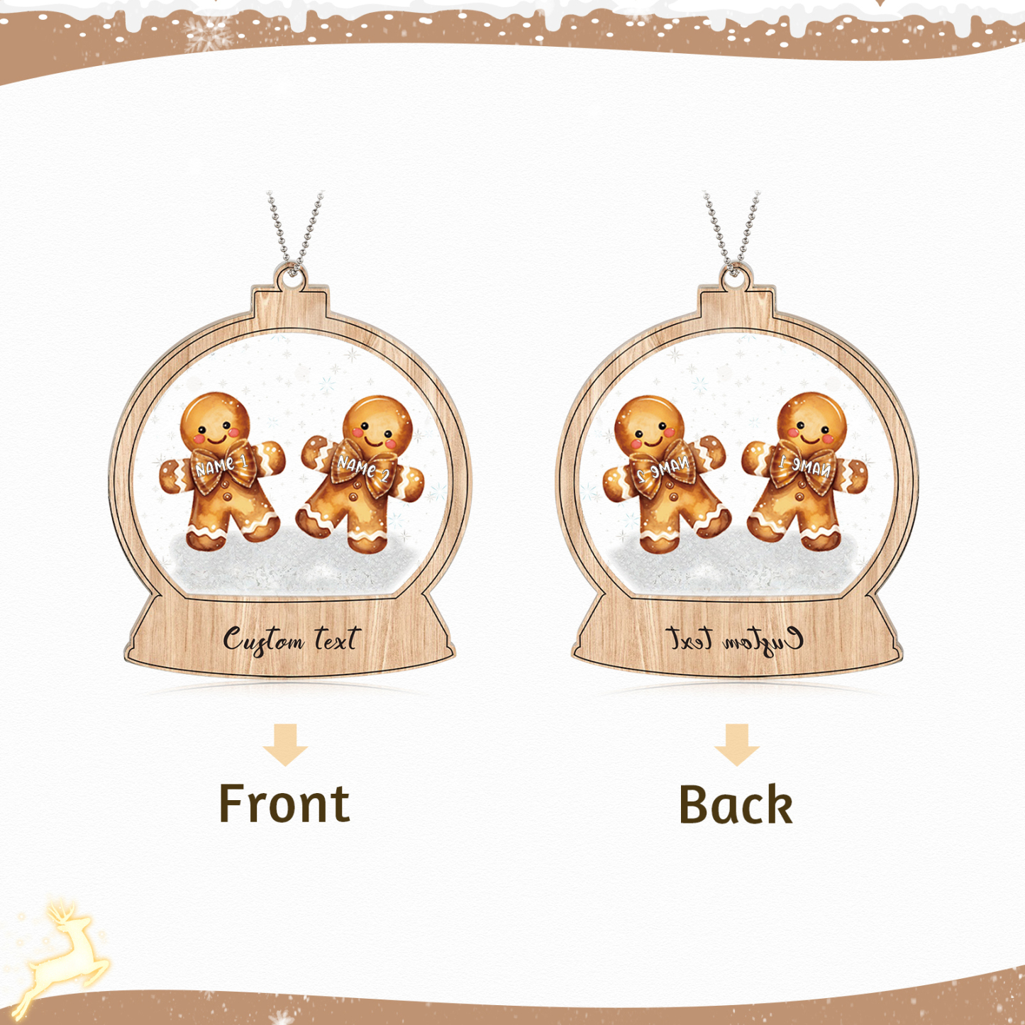 Décoration Sapin Noël 2 Prénoms Personnalisés avec Texte Bonhomme en Pain d'épice | Jessemade