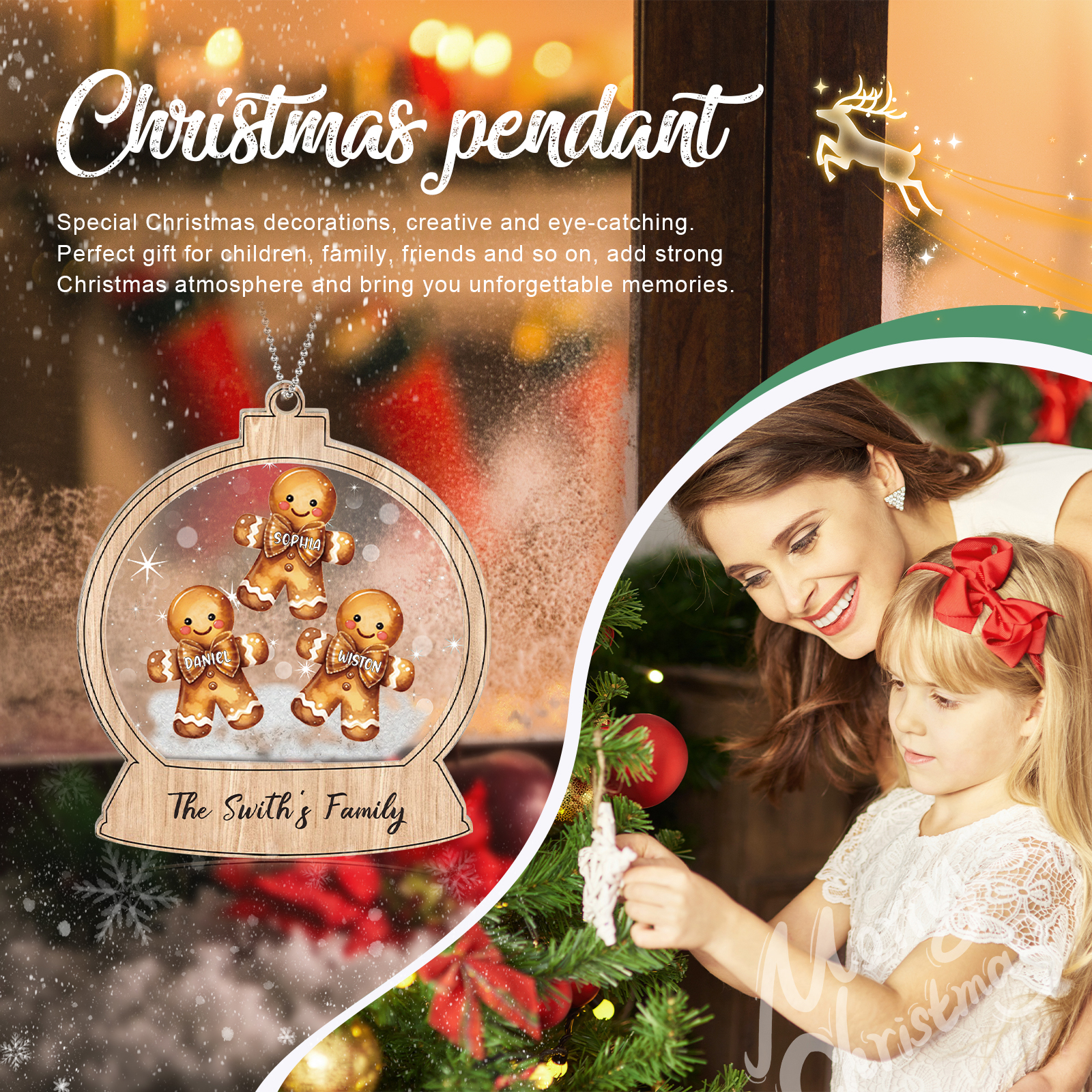 Décoration Sapin Noël 3 Prénoms Personnalisés avec Texte Bonhomme en Pain d'épice | Jessemade