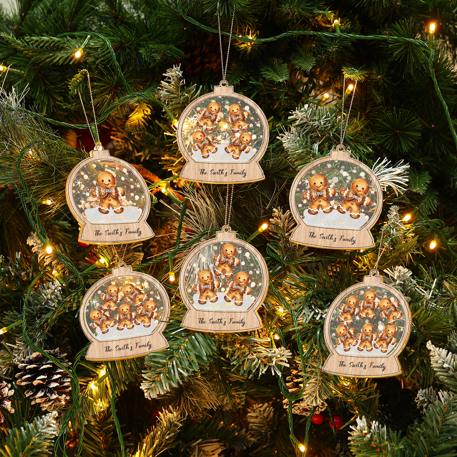 Décoration Sapin Noël 3 Prénoms Personnalisés avec Texte Bonhomme en Pain d'épice | Jessemade