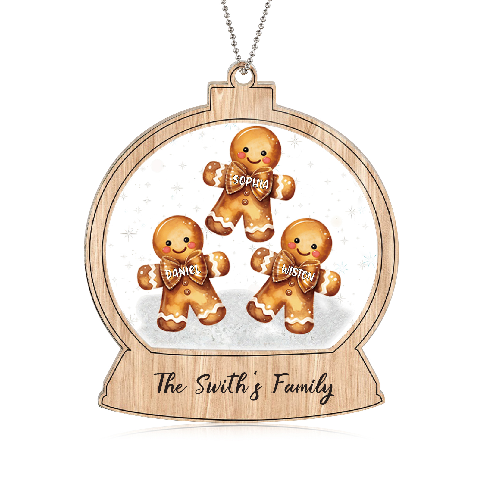 Décoration Sapin Noël 3 Prénoms Personnalisés avec Texte Bonhomme en Pain d'épice | Jessemade