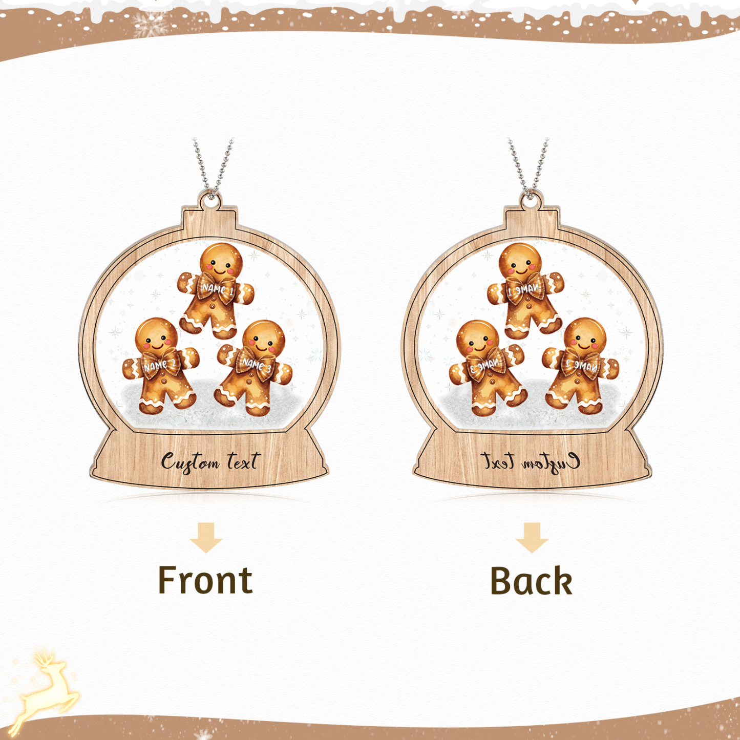 Décoration Sapin Noël 3 Prénoms Personnalisés avec Texte Bonhomme en Pain d'épice | Jessemade