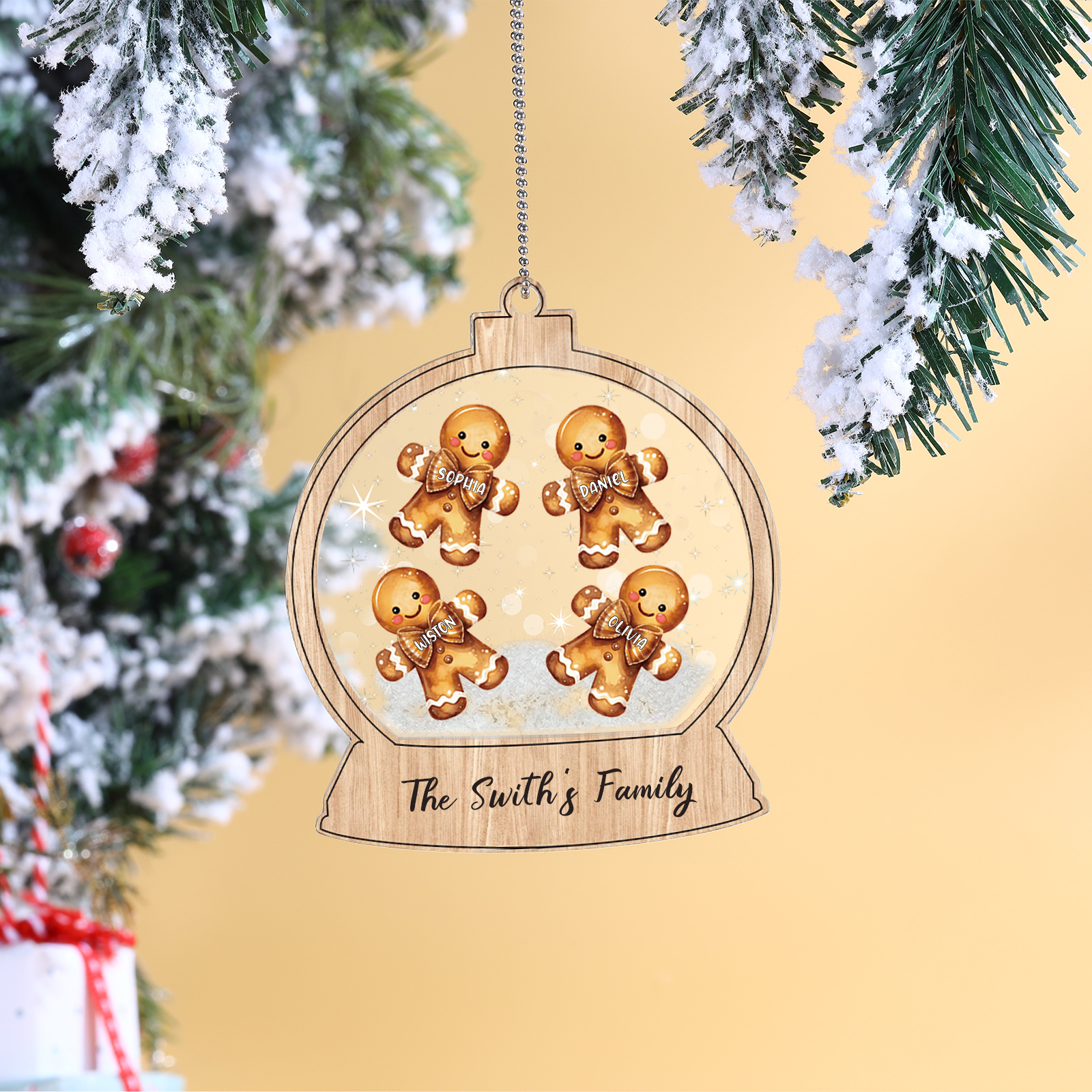 Décoration Sapin Noël 4 Prénoms Personnalisés avec Texte Bonhomme en Pain d'épice | Jessemade
