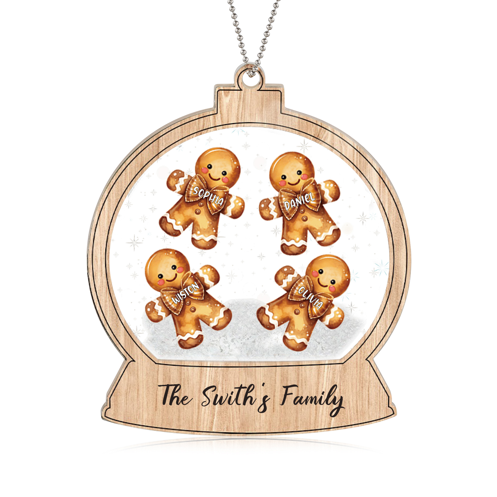 Décoration Sapin Noël 4 Prénoms Personnalisés avec Texte Bonhomme en Pain d'épice | Jessemade