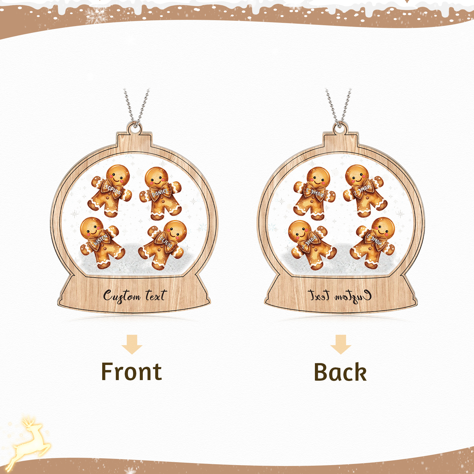 Décoration Sapin Noël 4 Prénoms Personnalisés avec Texte Bonhomme en Pain d'épice | Jessemade