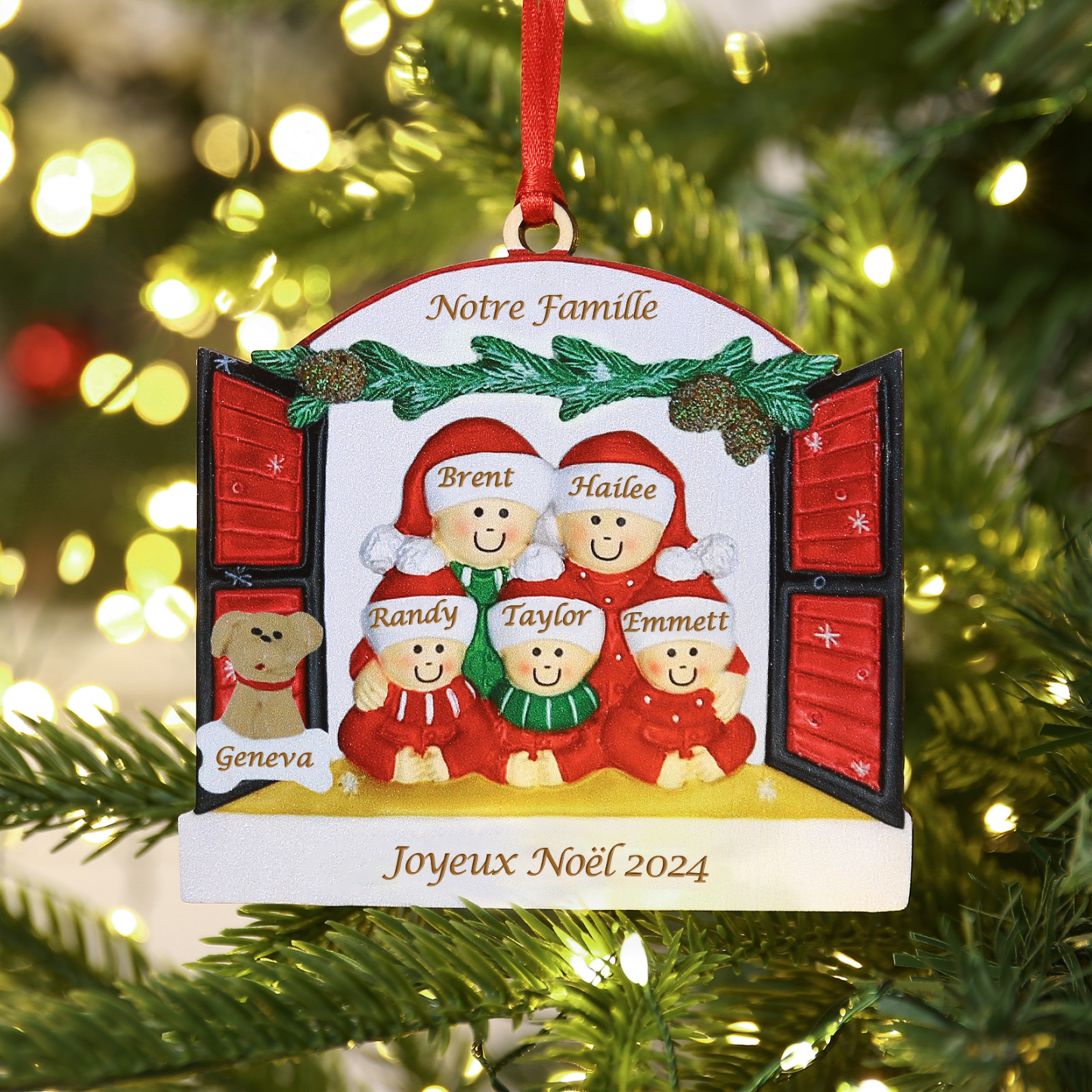 Ornements de Noël avec Poupée 6 Prénoms et 2 Textes Personnalisés avec Année