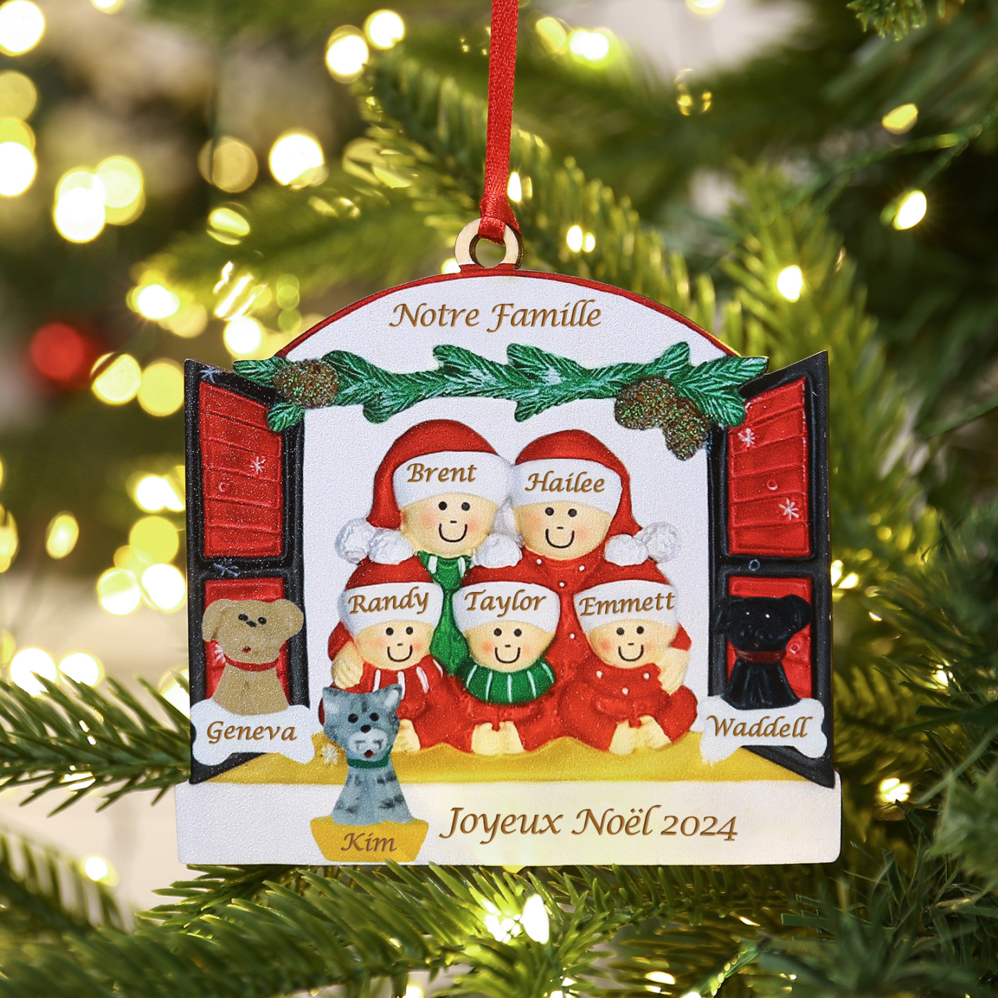 Ornements de Noël avec Poupée 8 Prénoms et 2 Textes Personnalisés avec Année