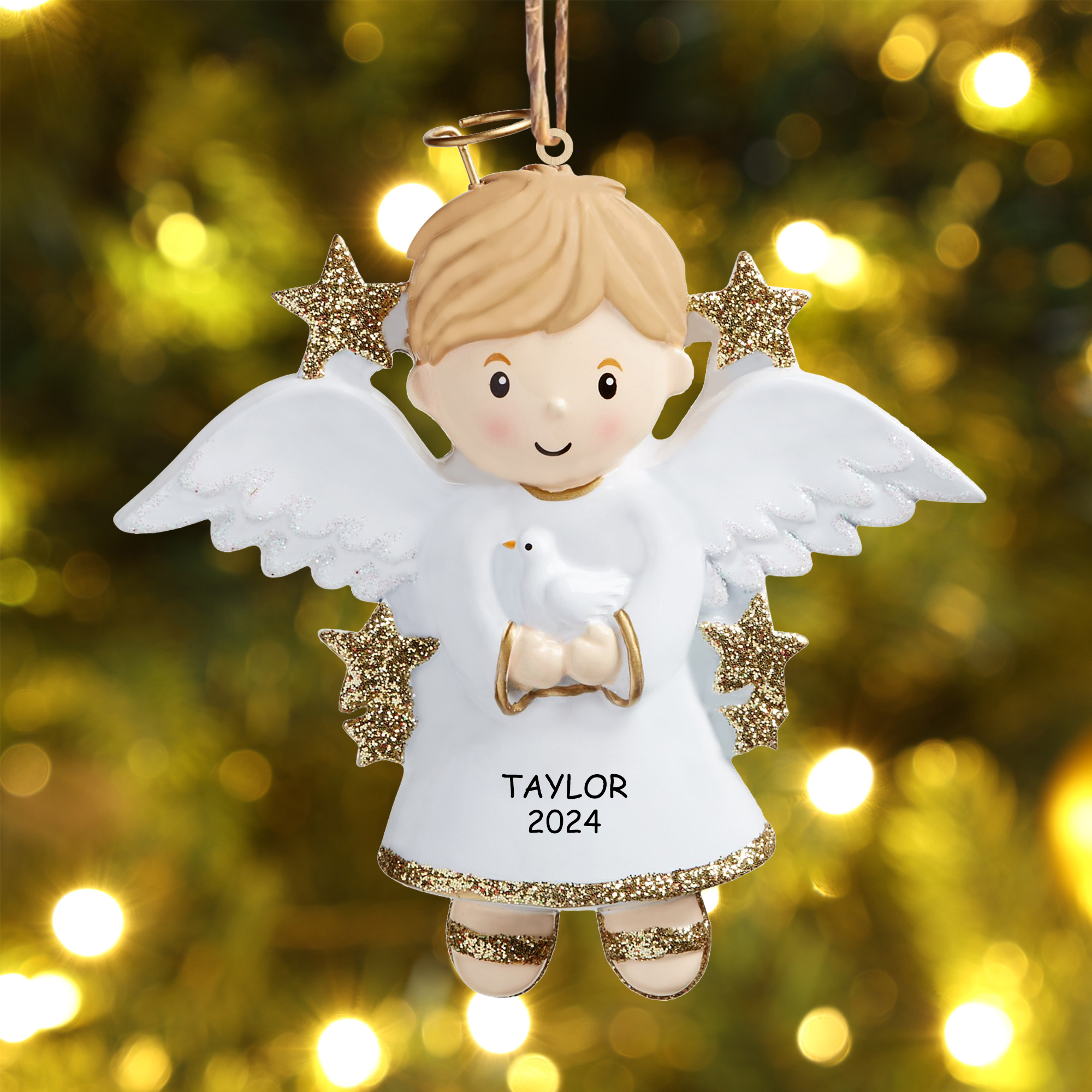 Jessemade FR Ornements de Noël Ange en Bois 1 Prénom Personnalisé avec Année