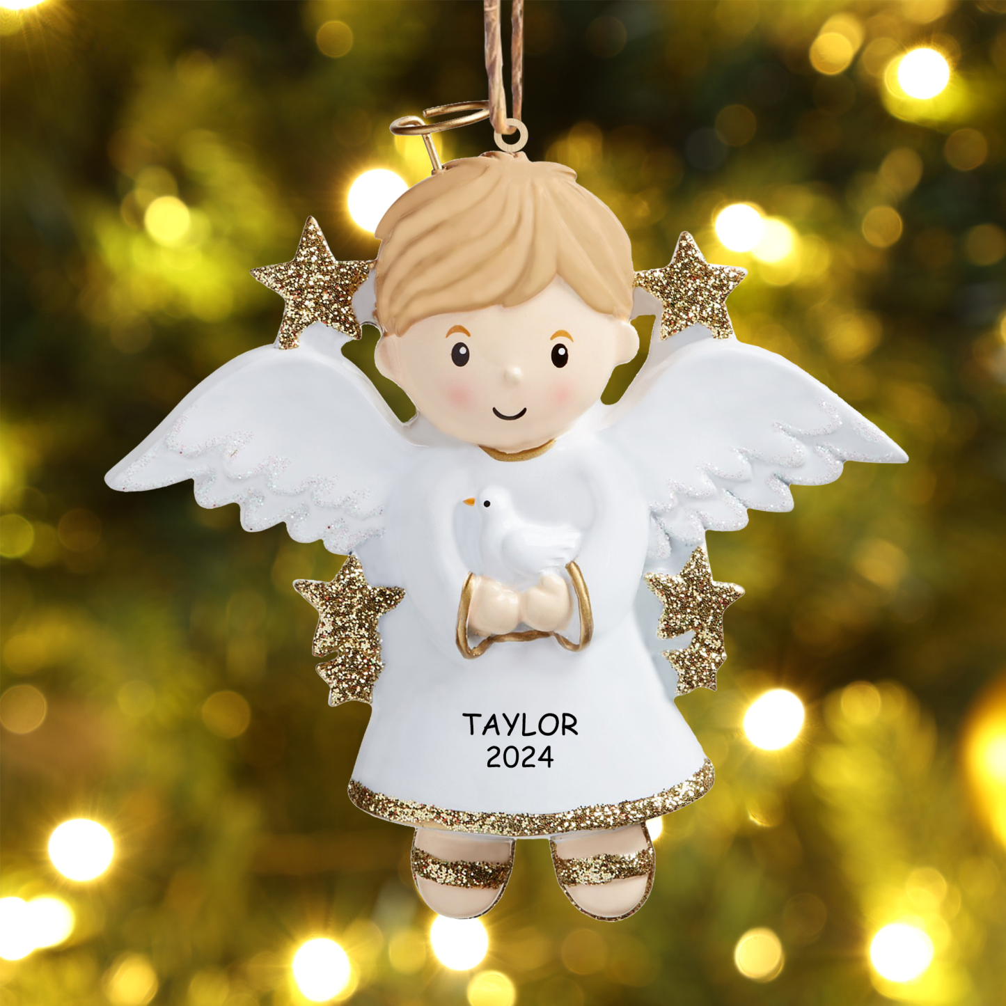 Jessemade FR Ornements de Noël Ange en Bois 1 Prénom Personnalisé avec Année