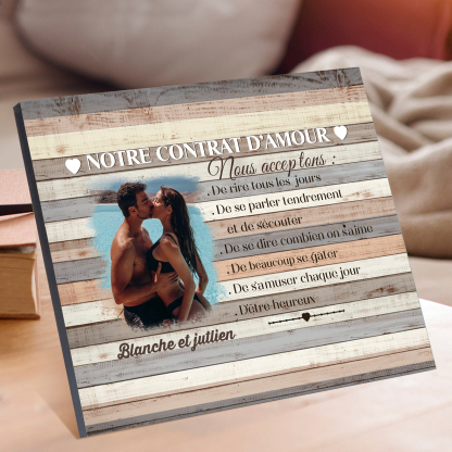 Cadre en Bois 2 Prénoms Personnalisés avec Photo pour Couple Cadeau Saint Valentin