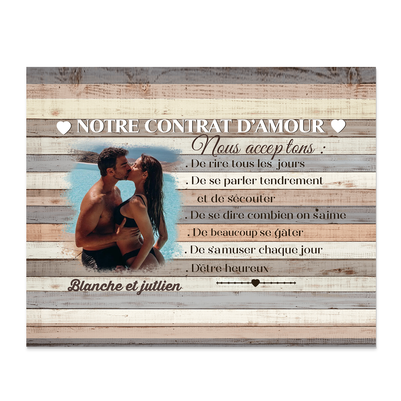 Cadre en Bois 2 Prénoms Personnalisés avec Photo pour Couple Cadeau Saint Valentin