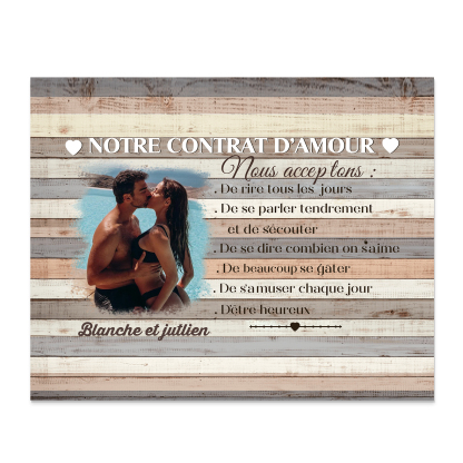 Cadre en Bois 2 Prénoms Personnalisés avec Photo pour Couple Cadeau Saint Valentin