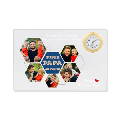 À mon Papa - Plaque Acrylique rectangle avec Horloge 2 Prénoms et 5 Photos Personnalisés | Cadeau Fête des Pères | Jessemade