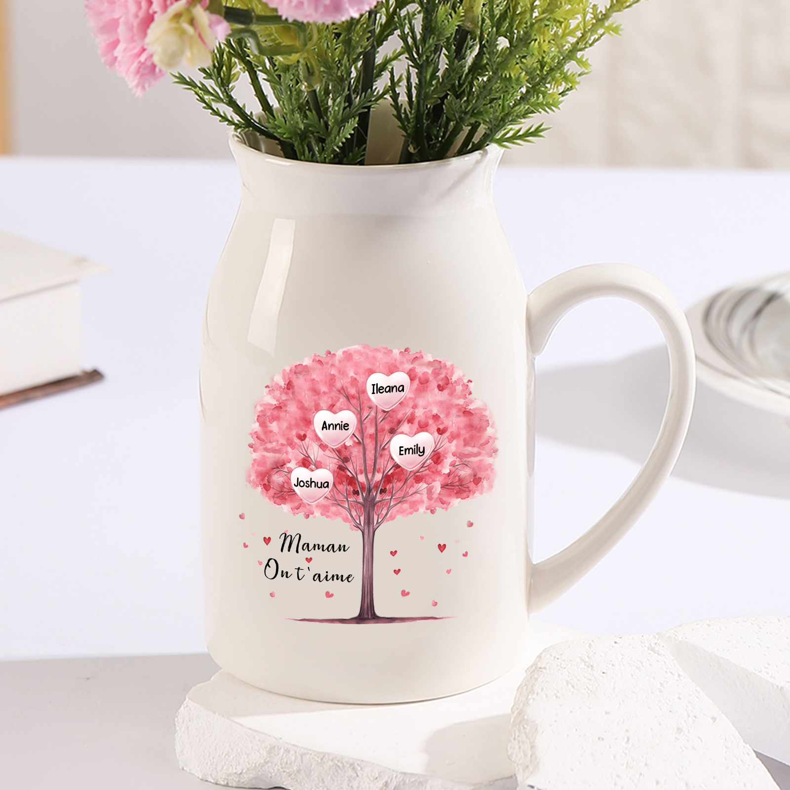 Vase à Fleurs Arbre 2-8 Prénoms Personnalisés avec Texte Décoration de la Maison