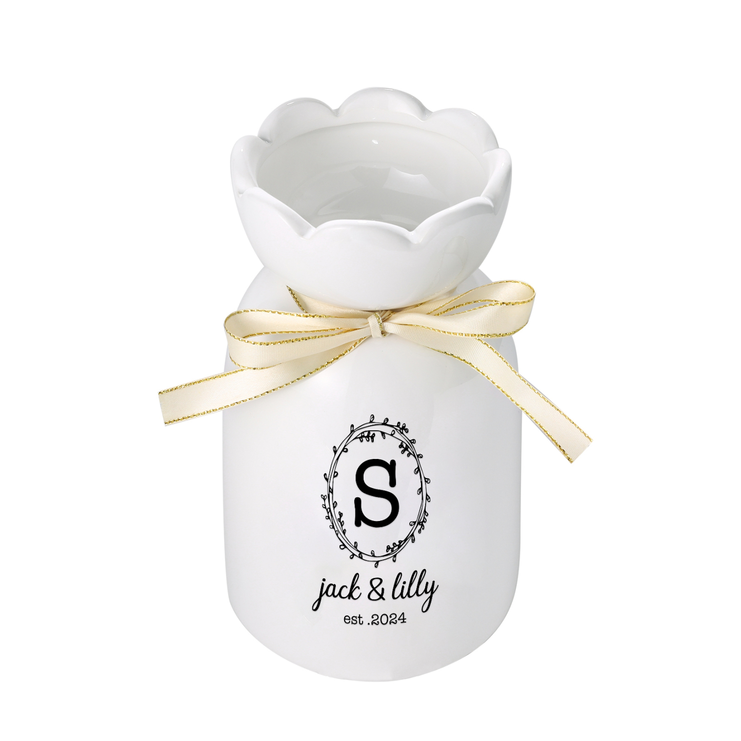 Vase décoratif Céramique 2 Prénoms Personnalisés avec texte et Date (sans plantes) | Jessemade