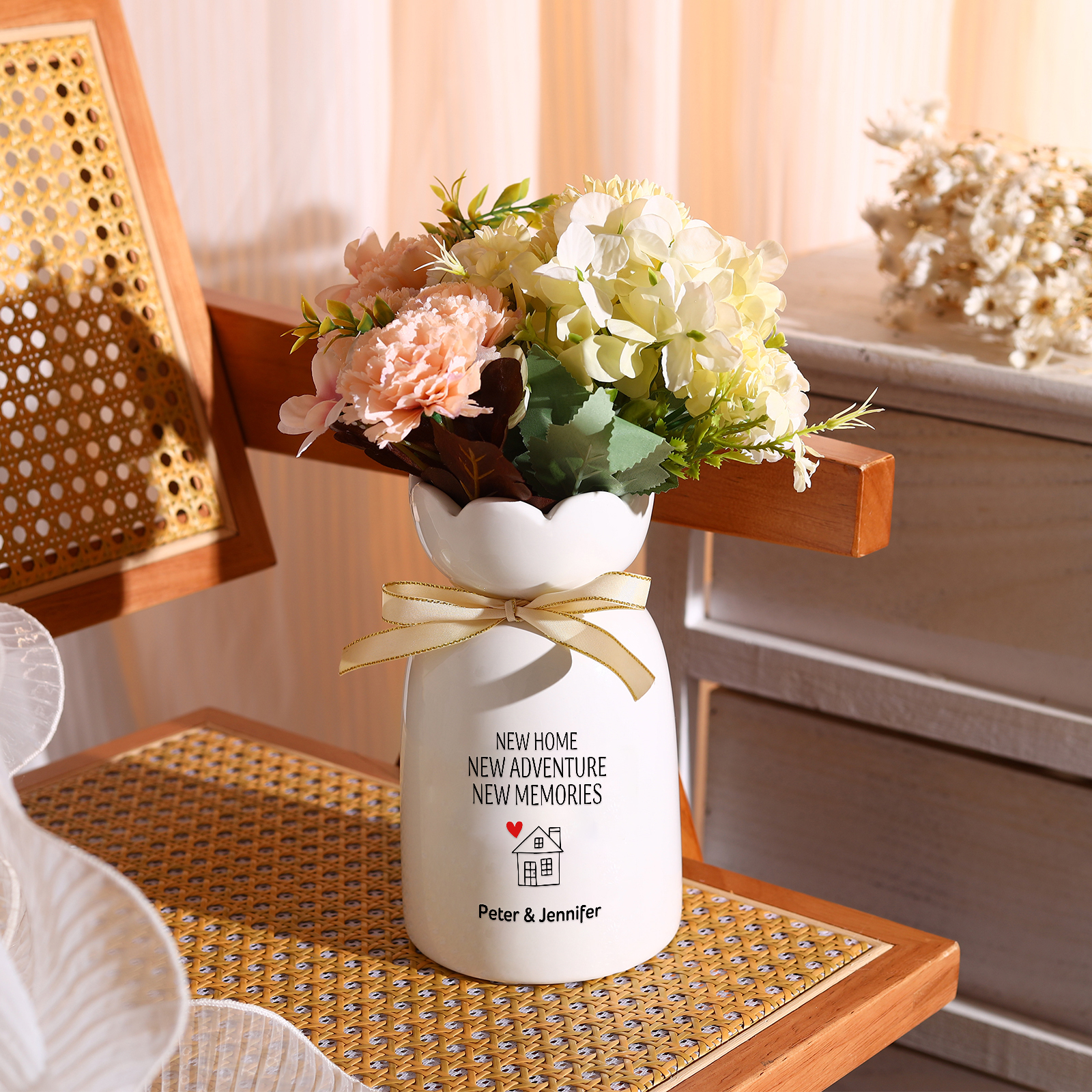 Vase décoratif Céramique maison 2 Prénoms Personnalisés avec texte et Date (sans plantes) | Jessemade