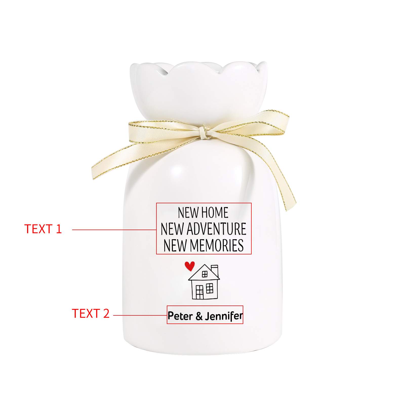Vase décoratif Céramique maison 2 Prénoms Personnalisés avec texte et Date (sans plantes) | Jessemade