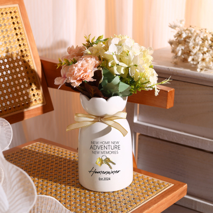 Vase décoratif Céramique maison et clé 1 Prénoms Personnalisés avec texte et Date (sans plantes) | Jessemade