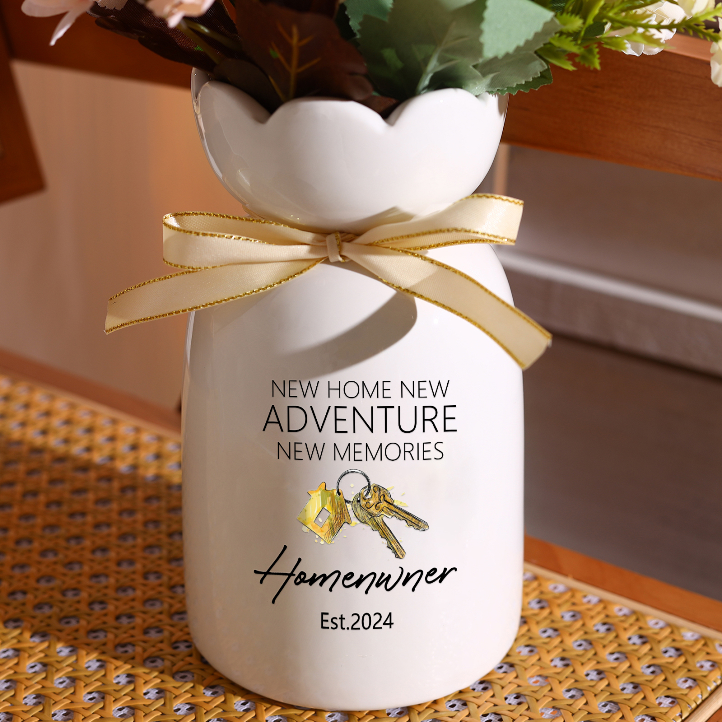 Vase décoratif Céramique maison et clé 1 Prénoms Personnalisés avec te
