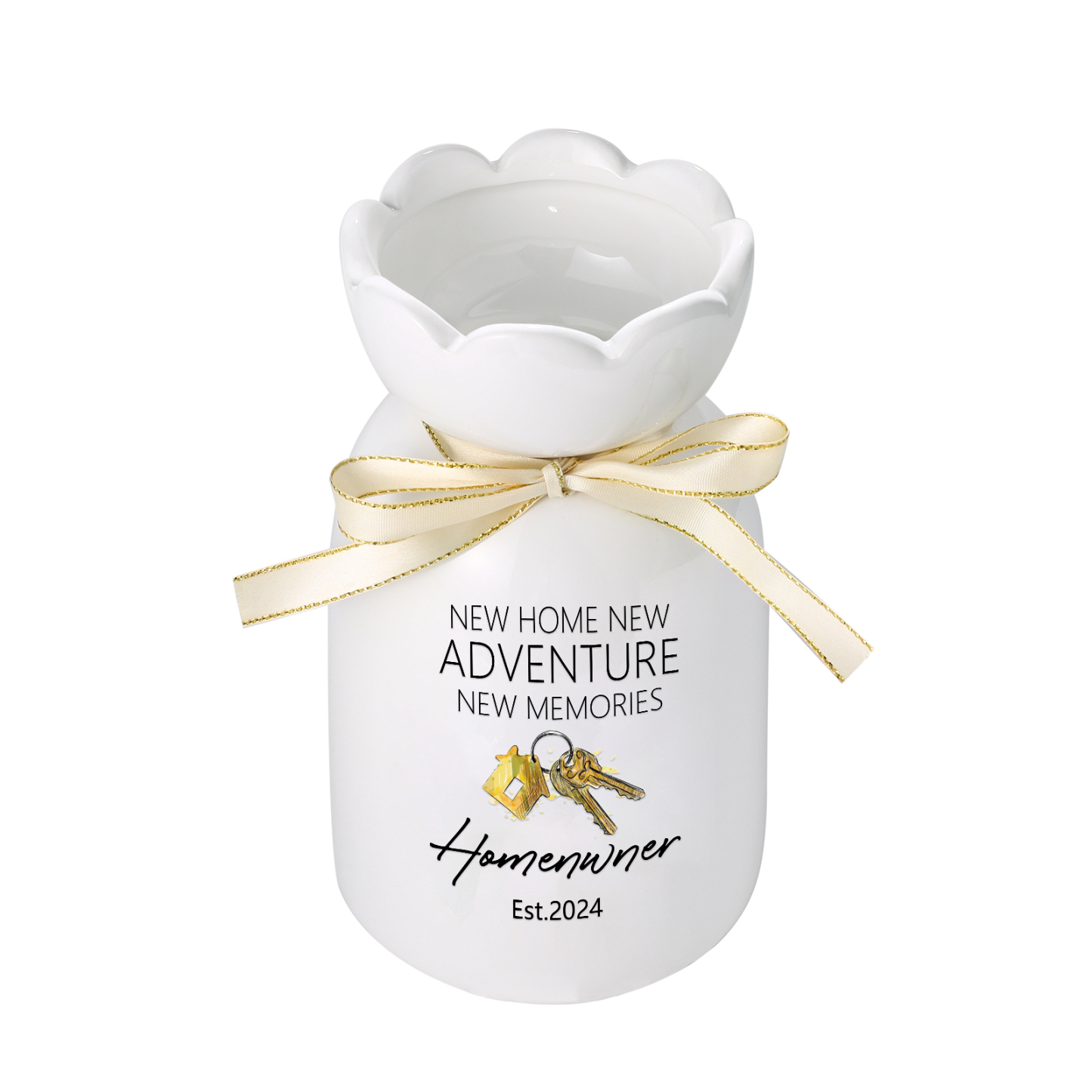 Vase décoratif Céramique maison et clé 1 Prénoms Personnalisés avec texte et Date (sans plantes) | Jessemade
