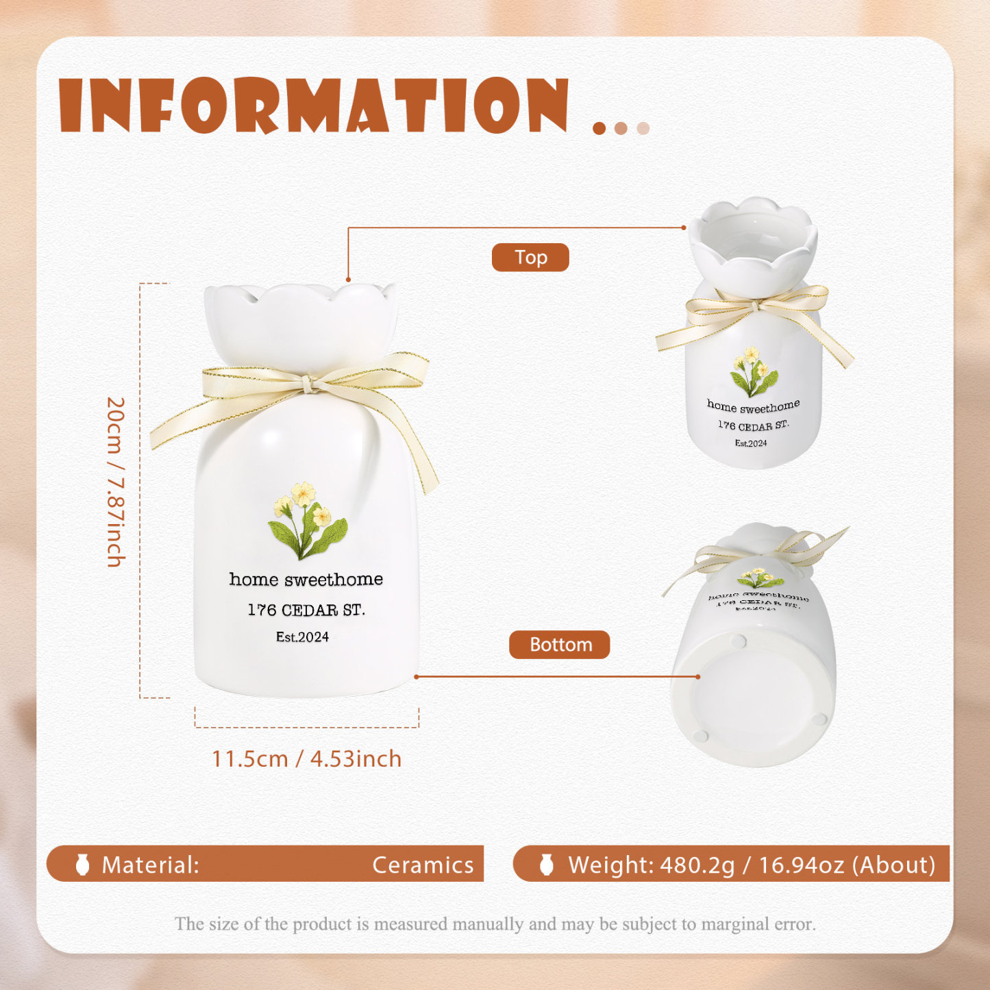 Vase décoratif Céramique maison et clé fleur de naiisance Personnalisés avec texte et Date (sans plantes) | Jessemade