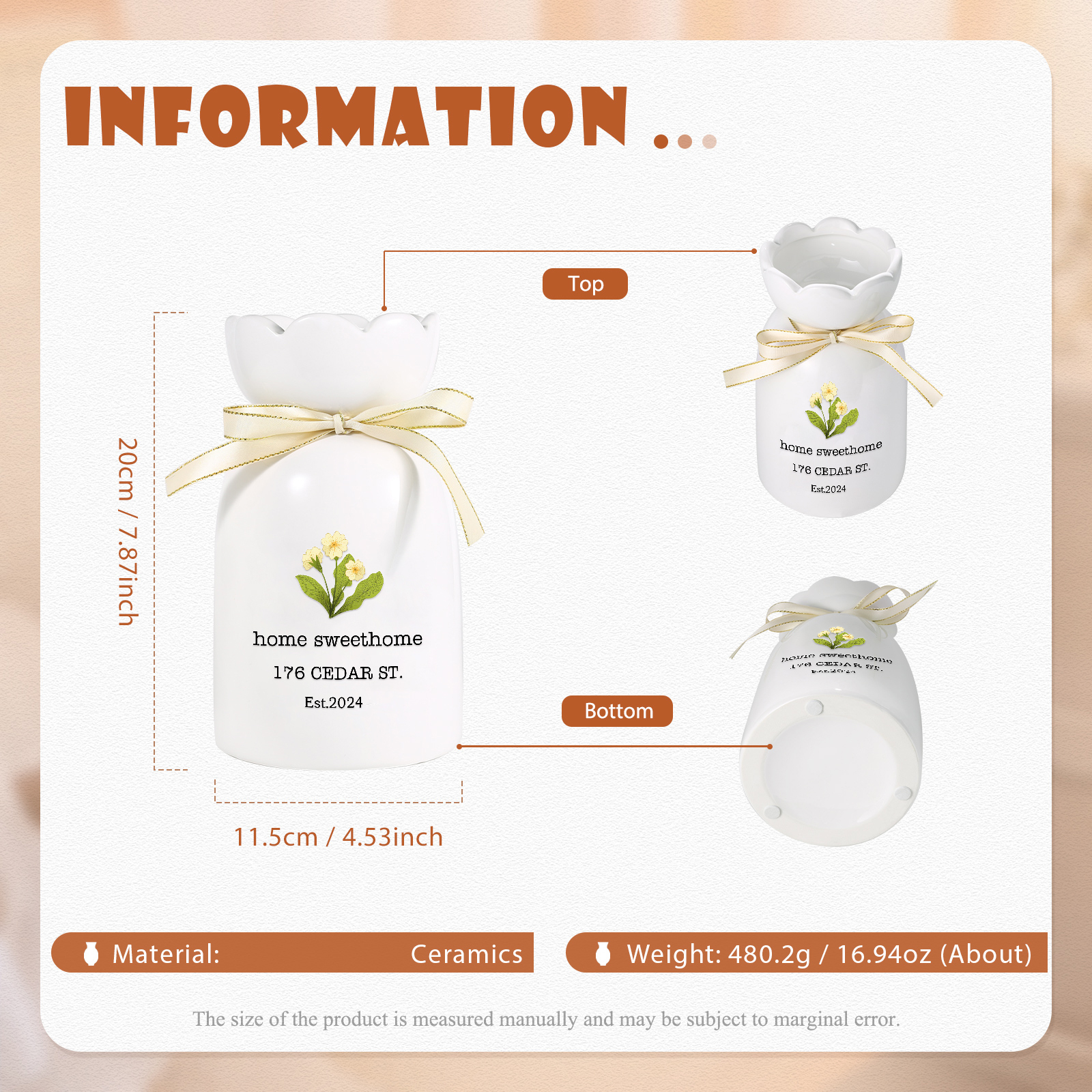 Vase décoratif Céramique maison et clé fleur de naiisance Personnalisés avec texte et Date (sans plantes) | Jessemade