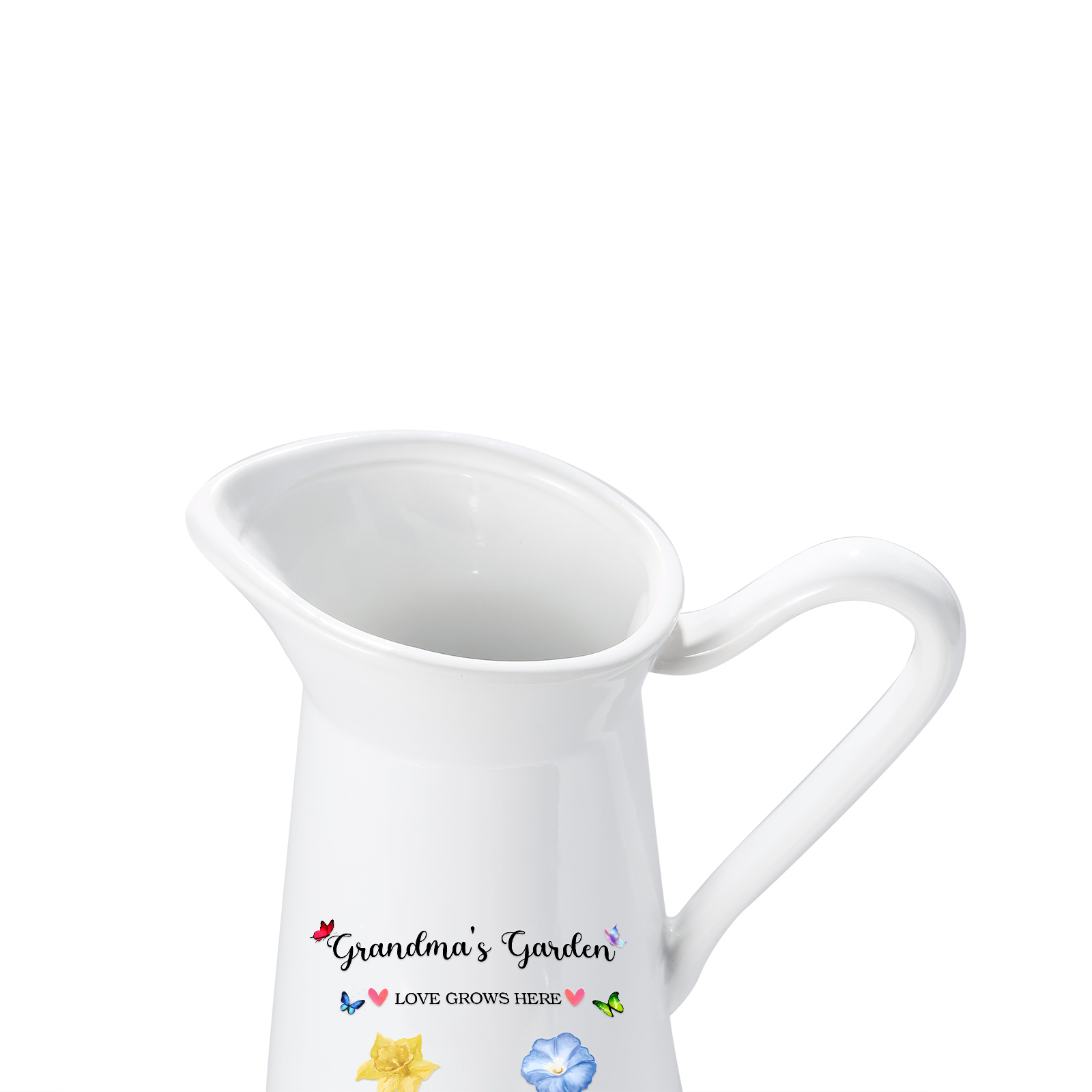 À Maman/Mamie - Vase Personnalisé 2-6 Prénoms et Fleurs de Naissance avec 2 Textes Vase Forme Pichet en Céramique (sans fleurs) | Jessemade