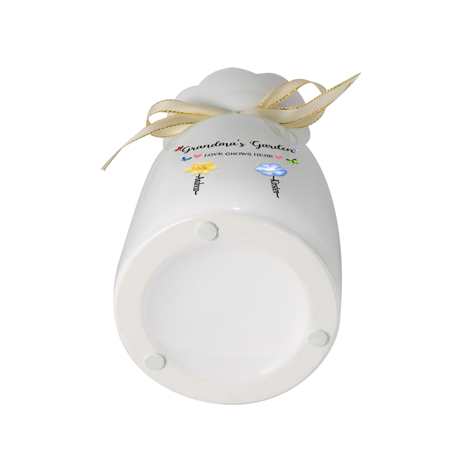 À Maman/Mamie - Vase en Céramique 2-6 prénoms et Fleurs de Naissance Personnalisé « Le jardin de Maman/Mamie » (sans fleurs) | Jessemade