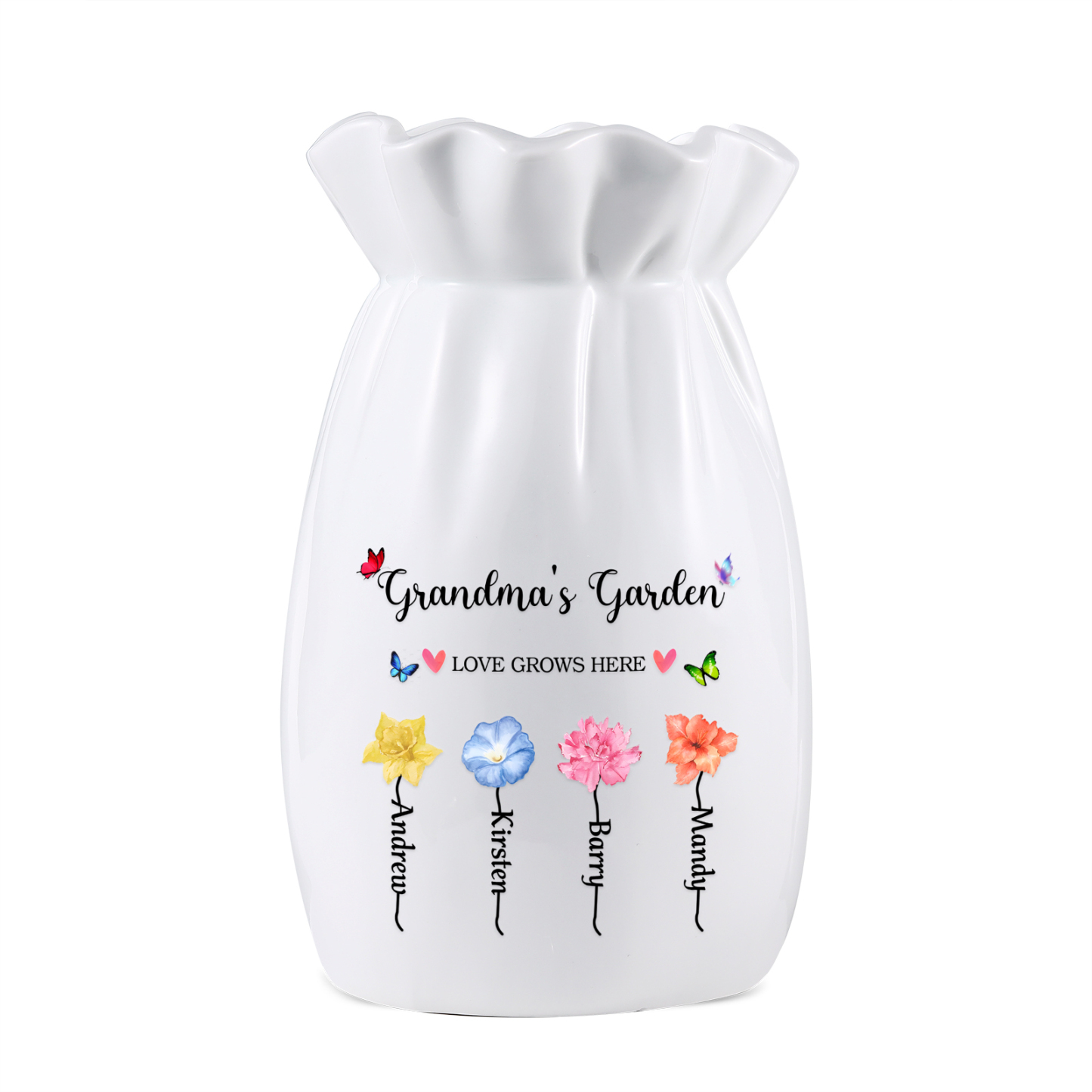 À Maman/Mamie - Vase à Fleurs Personnalisé 2-6 prénoms et fleurs de naissance Vase en céramique (sans fleurs) | Jessemade