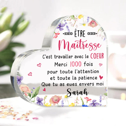 Cadeau Maîtresse -Plaque Acrylique en Forme de Cœur 1 Prénom Personnalisé Cadeau de Remerciement | Jessemade
