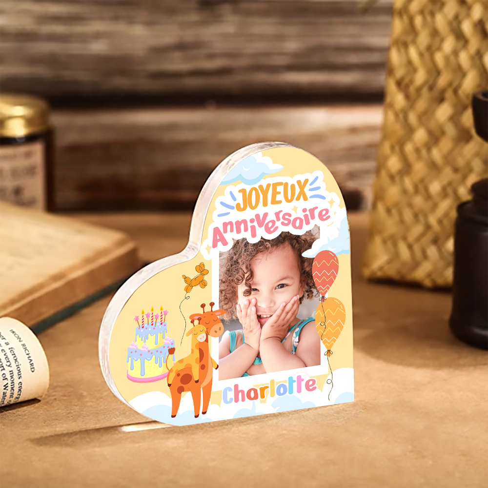 Plaque Acrylique Enfant en Forme de Cœur 1 Prénom Personnalisé-Cadeau pour anniversaire