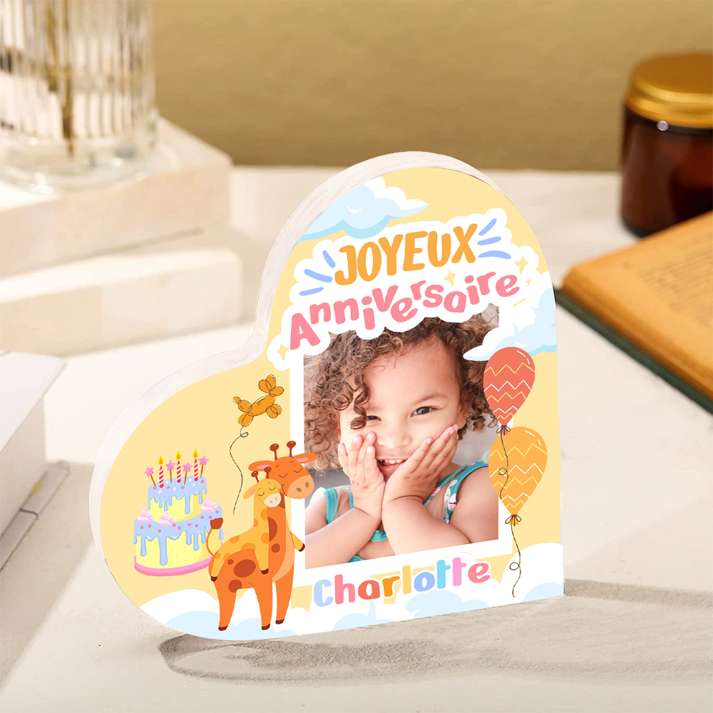 Plaque Acrylique Enfant en Forme de Cœur 1 Prénom Personnalisé-Cadeau pour anniversaire